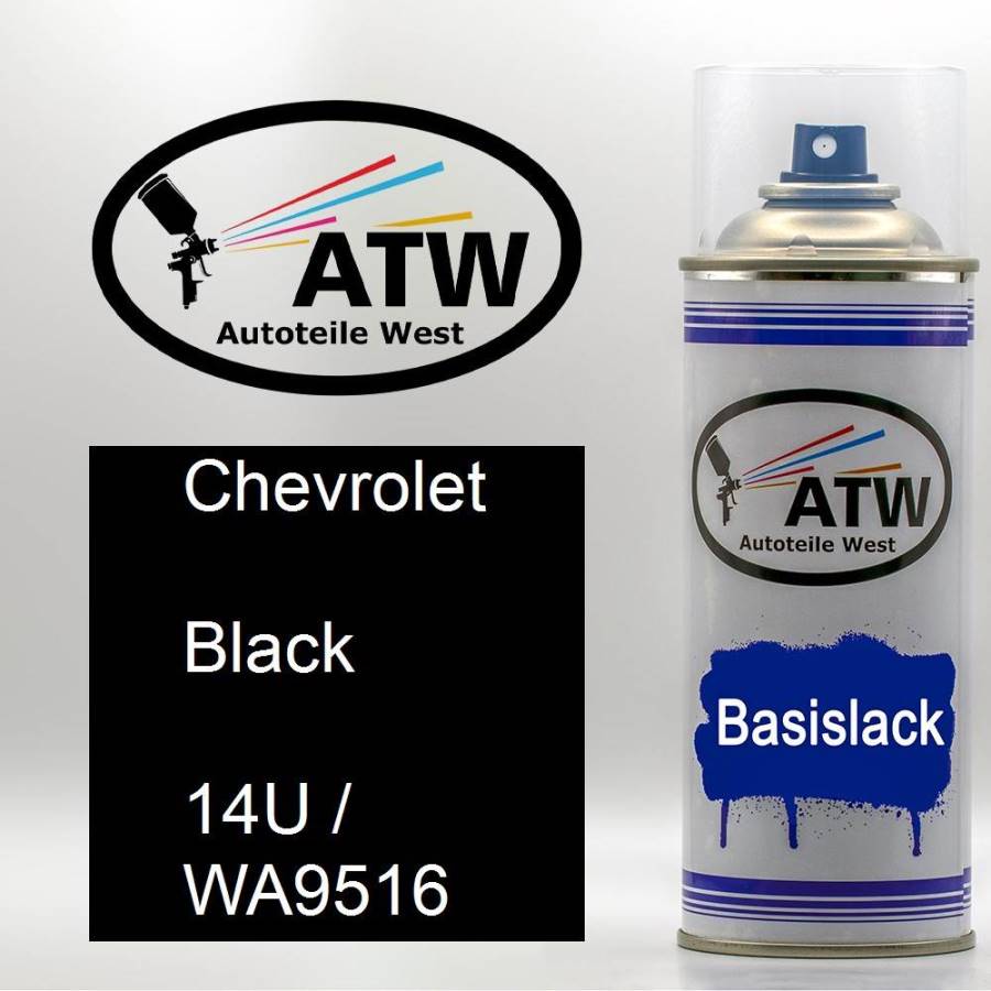 Chevrolet, Black, 14U / WA9516: 400ml Sprühdose, von ATW Autoteile West.